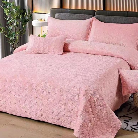 Cuvertura de pat din Catifea 5 piese Rosa