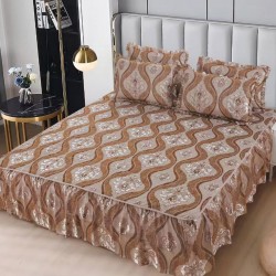 Cuvertura pat Catifea cu Volanase 3 piese