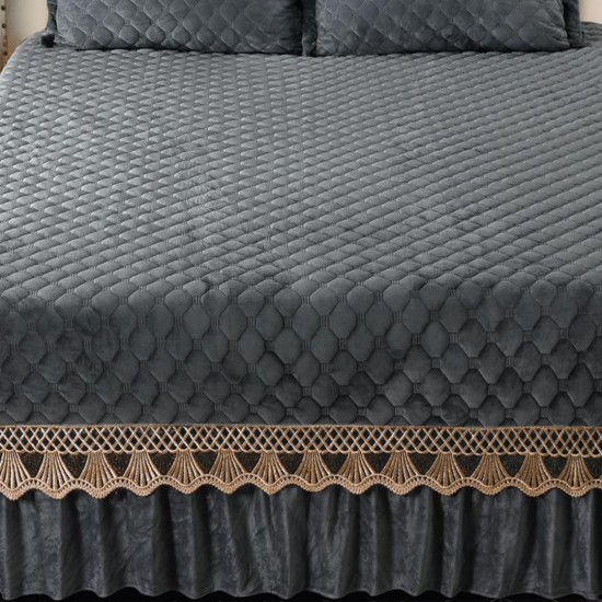 Cuvertura Catifea de pat King Size Bella Gri Inchis