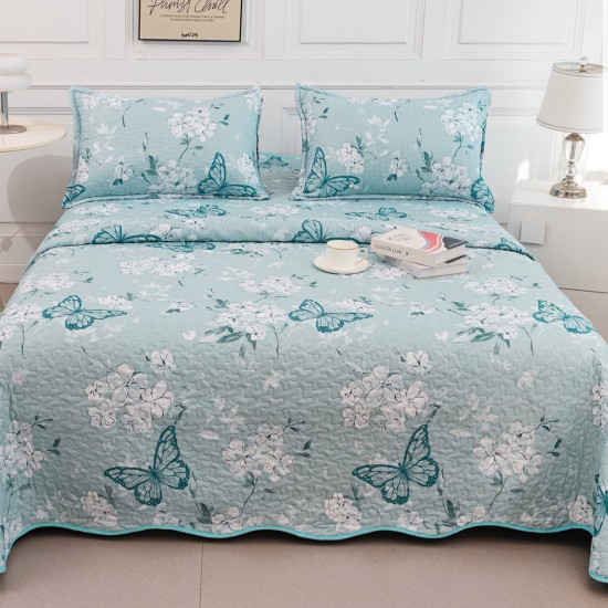 Cuvertura pat Matlasata cu 2 Fete Blue Butterfly