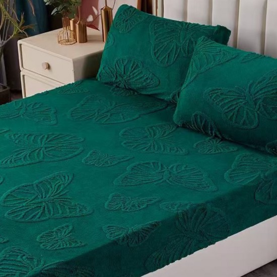 Husa de pat cocolino + 2 fete perna Green Butterflies