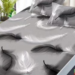Husa de pat cu elastic + 2 fete perna Feathers Husa de pat cu elastic + 2 fete perna Feathers