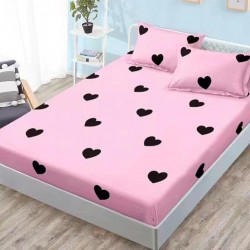 Husa de pat cu elastic + 2 fete perna Pink Hearts
