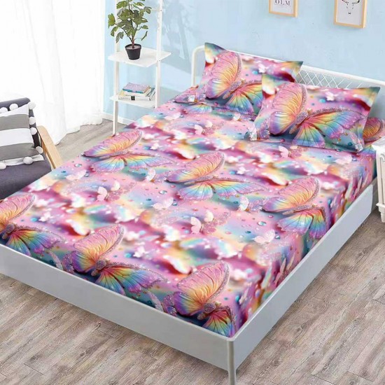 Husa de pat cu elastic + 2 fete perna Fluturi Roz Husa de pat cu elastic + 2 fete perna Fluturi Roz