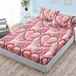 Husa de pat cu elastic + 2 fete perna Puff Heart