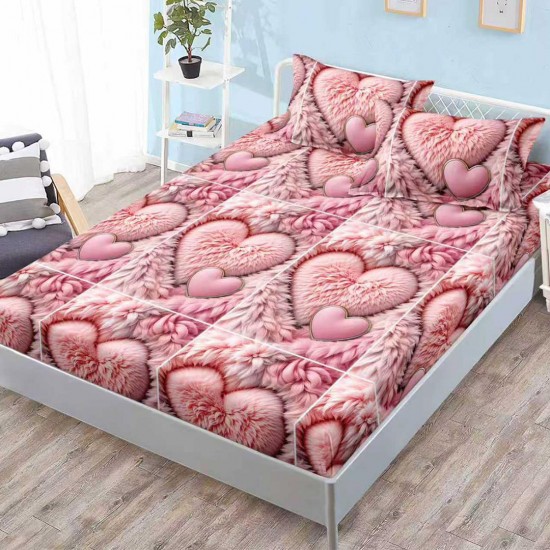 Husa de pat cu elastic + 2 fete perna Puff Heart