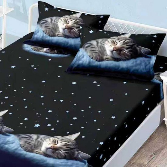 Husa de pat cu elastic + 2 fete perna Sleepy Cat