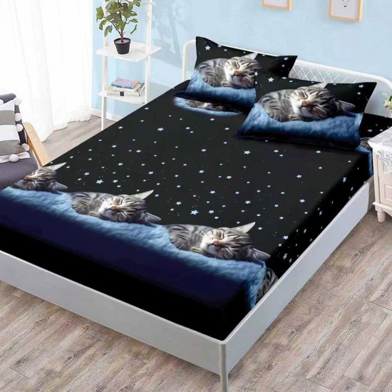 Husa de pat cu elastic + 2 fete perna Sleepy Cat