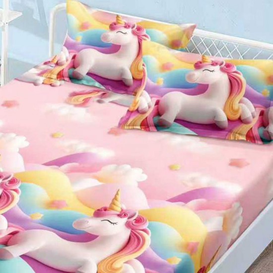 Husa de pat cu elastic + 2 fete perna Sleepy Unicorn
