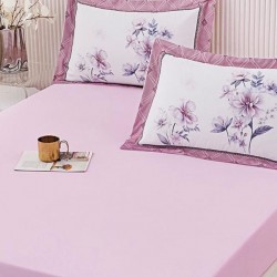 Husa de pat cu elastic + 2 fete perna Flower Roz Husa de pat cu elastic + 2 fete perna Flower Roz