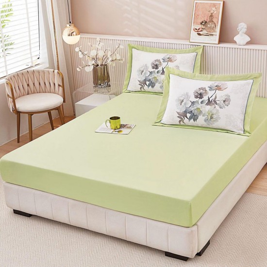 Husa de pat cu elastic + 2 fete perna Flower Vernil