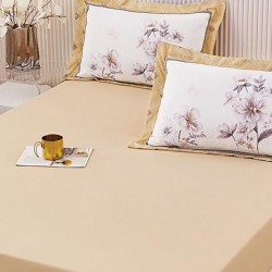 Husa de pat cu elastic + 2 fete perna Flower Crem Husa de pat cu elastic + 2 fete perna Flower Crem