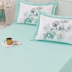 Husa de pat cu elastic + 2 fete perna Flower Turcoaz Husa de pat cu elastic + 2 fete perna Flower Turcoaz