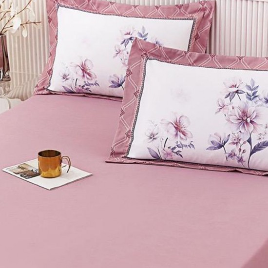 Husa de pat cu elastic + 2 fete perna Flower Coral Husa de pat cu elastic + 2 fete perna Flower Coral