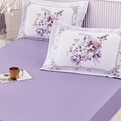 Husa de pat cu elastic + 2 fete perna Flower Mov Husa de pat cu elastic + 2 fete perna Flower Mov