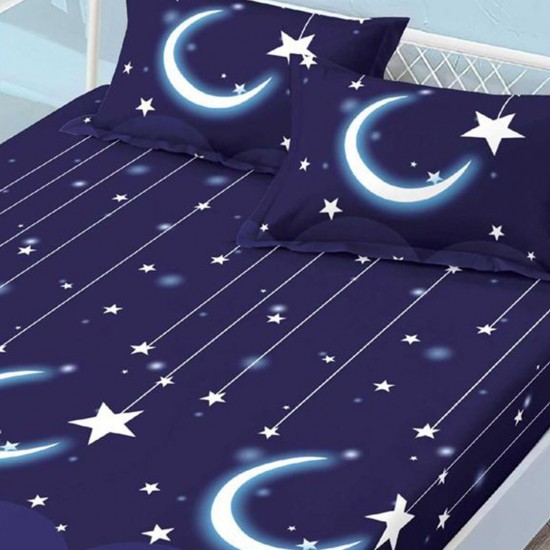 Husa de pat cu elastic + 2 fete perna Star and Moon Husa de pat cu elastic + 2 fete perna Star and Moon