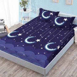 Husa de pat cu elastic + 2 fete perna Star and Moon
