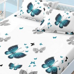 Husa de pat cu elastic + 2 fete perna Fluturi Husa de pat cu elastic + 2 fete perna Fluturi