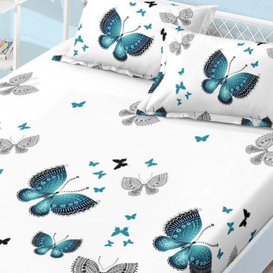 Husa de pat cu elastic + 2 fete perna Fluturi Husa de pat cu elastic + 2 fete perna Fluturi