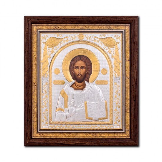 Icoana Argintata - Mantuitorul Pantocrator 24x26 cm
