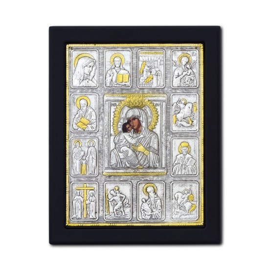 Icoana argintata - Maica Domnului Dulcea Sarutare - Iconostas 19x26 cm