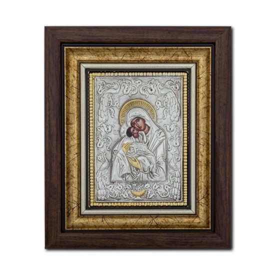 Icoana argintata - Maica Domnului Dulcea Sarutare 27x32 cm