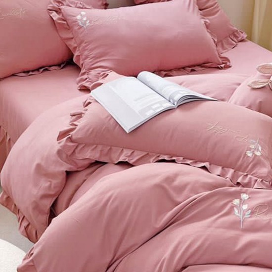 Lenjerie de pat bumbac brodat 4 piese Clarissa