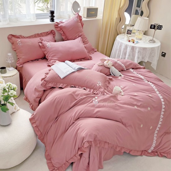 Lenjerie de pat bumbac brodat 4 piese Clarissa