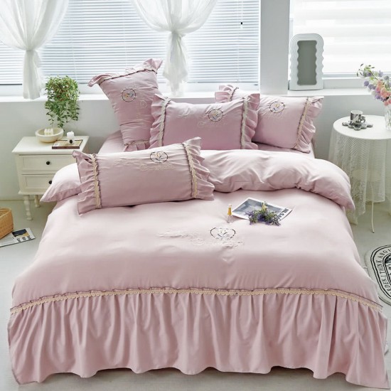 Lenjerie de pat bumbac brodat 4 piese Eliora