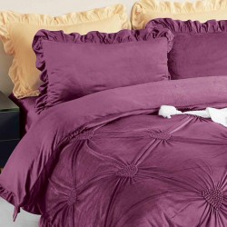 Lenjerie de pat din Catifea cu Inimioare Brodate Mauve Heart Lenjerie de pat din Catifea cu Inimioare Brodate Mauve Heart