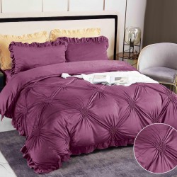 Lenjerie de pat din Catifea cu Inimioare Brodate Mauve Heart