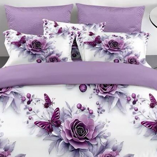 Lenjerie de pat cu elastic 5D bumbac finet 6 piese Purple Roses