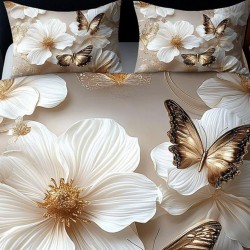 Lenjerie de pat cu elastic 5D bumbac finet 6 piese Golden Flowers