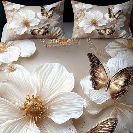 Lenjerie de pat cu elastic 5D bumbac finet 6 piese Golden Flowers