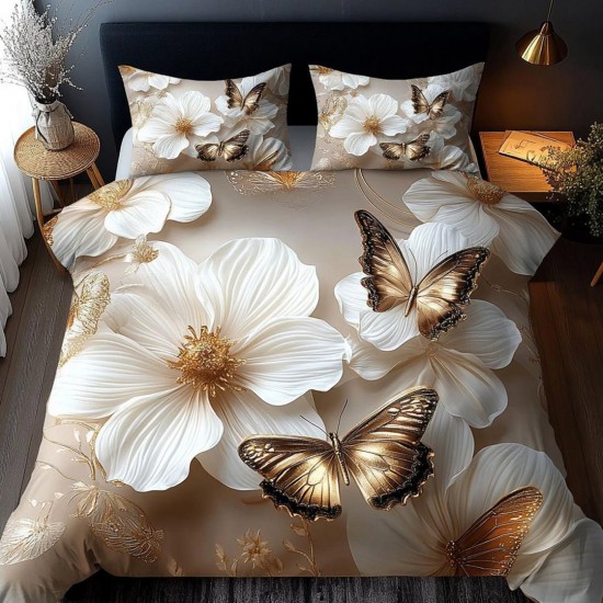 Lenjerie de pat cu elastic 5D bumbac finet 6 piese Golden Flowers