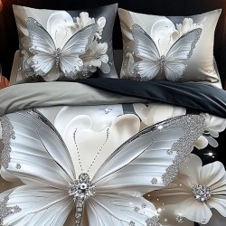 Lenjerie de pat cu elastic 5D bumbac finet 6 piese Silver Butterfly