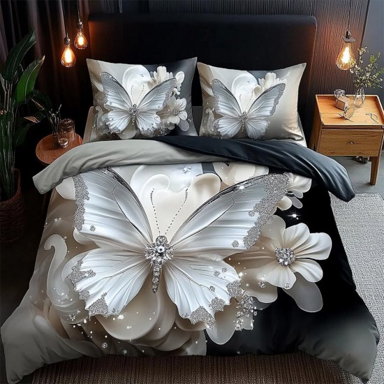 Lenjerie de pat cu elastic 5D bumbac finet 6 piese Silver Butterfly