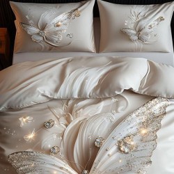 Lenjerie de pat cu elastic 5D bumbac finet 6 piese Fluturi