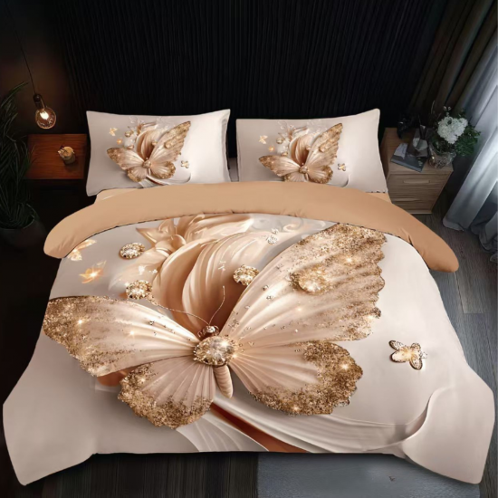 Lenjerie de pat cu elastic 5D bumbac finet 6 piese Fluturi
