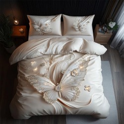Lenjerie de pat cu elastic 5D bumbac finet 6 piese Fluturi