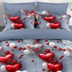 Lenjerie de pat cu elastic 5D bumbac finet 6 piese Hearts Silver