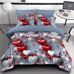 Lenjerie de pat cu elastic 5D bumbac finet 6 piese Hearts Silver