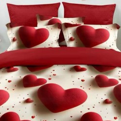 Lenjerie de pat cu elastic 5D bumbac finet 6 piese Red Hearts
