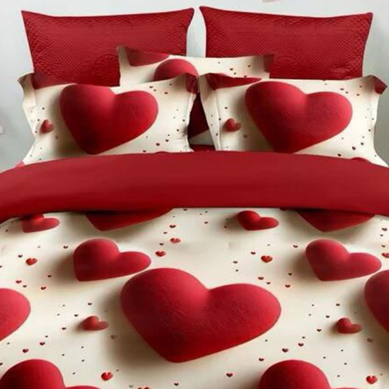 Lenjerie de pat cu elastic 5D bumbac finet 6 piese Red Hearts
