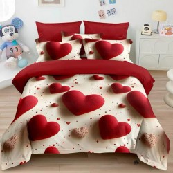 Lenjerie de pat cu elastic 5D bumbac finet 6 piese Red Hearts