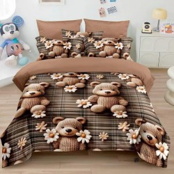 Lenjerie de pat cu elastic 5D bumbac finet 6 piese Teddy Brown