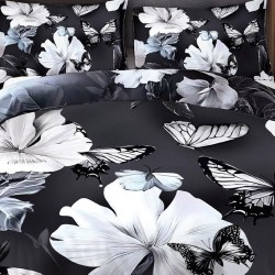 Lenjerie de pat cu elastic 5D bumbac finet 6 piese Dark Floral