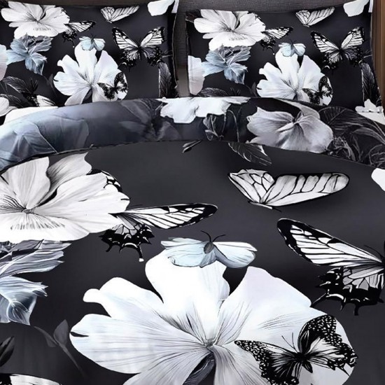 Lenjerie de pat cu elastic 5D bumbac finet 6 piese Dark Floral