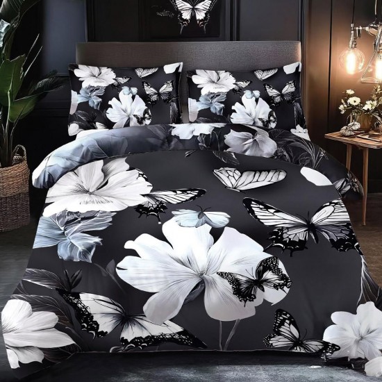 Lenjerie de pat cu elastic 5D bumbac finet 6 piese Dark Floral