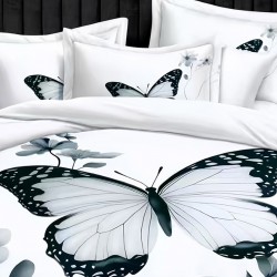 Lenjerie de pat cu elastic 5D bumbac finet 6 piese White Butterfly